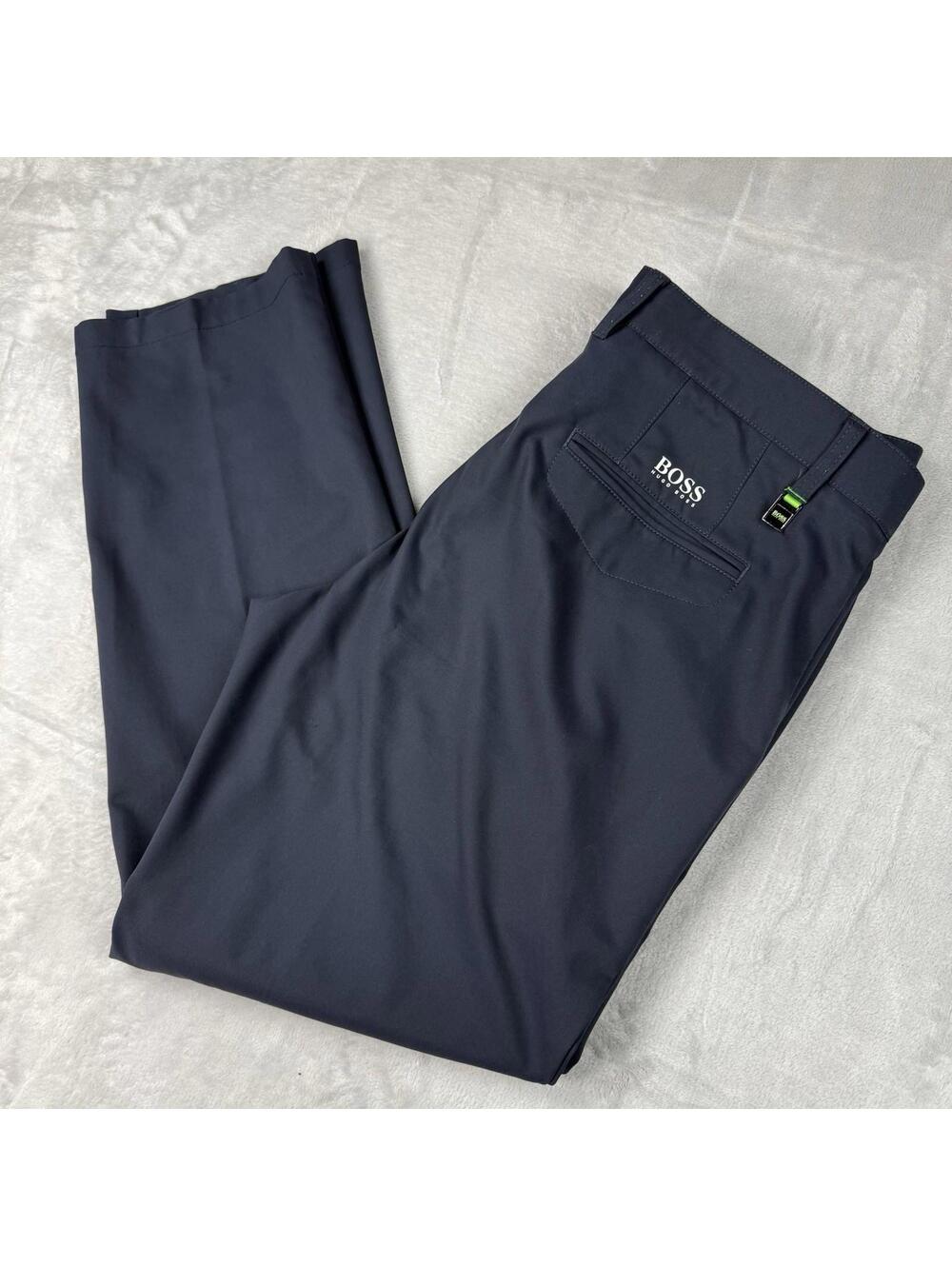 Hugo Boss Dress Pants Navy Golf Casual 36x31 Straight Leg Logo Lightweight Prep